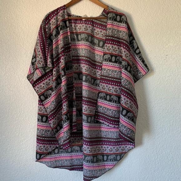 LIVE 4 TRUTH open cardigan high low kimono size large dolman short sleeves - Picture 7 of 15